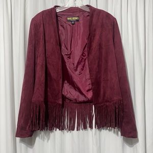 Marc Bouwer Maroon Velvet Fringe Blazer